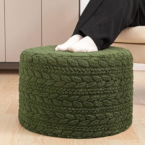 Round Pouf Ottoman 20 x 20 x 14 Inches Boho Poof Home Decor Floor Pouffe Ottoman Foot Rest for Couch Sofa Bean Bag Chairs Living Room Bedroom (Green) - Image 1
