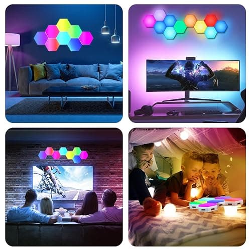 PUMPKINS Hexagon LED Lights, 8 Pack RGB Hex Light Panels, Smart Wall Gaming Panels Sync to Music for Room Bar Bedroom Home Decor Room, With App & Remote Control, White - Hexagon Lights 8pack thumbnail 7