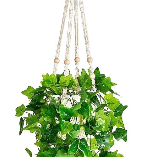 Dahey Fake Hanging Plants Artificial Decor Macrame Hanger with Artificial Vines in Pots Greenery for Wall Ceiling Bedroom Bathroom Indoor Home Decor, 1 Pack - Image 1