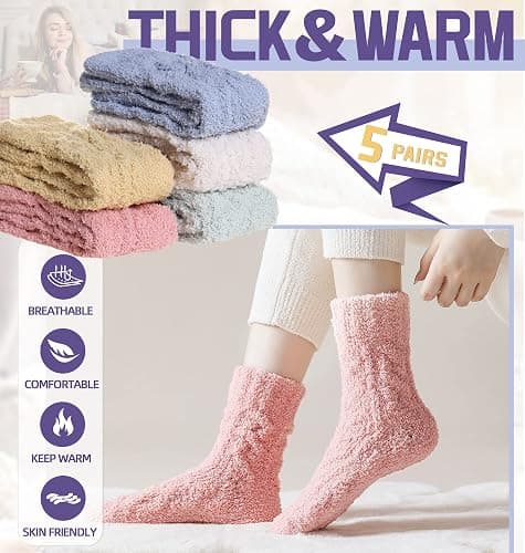 DoSmart Fuzzy Socks For Women Slipper Warm Fluffy Soft Winter Cozy Plush Cabin Sleep Christmas Home Socks thumbnail 3