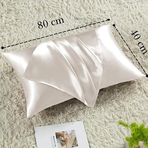 Vielit 2 Pack Satin Pillowcase 40x80 Beige, Soft as Silk Pillow Cases, Better Care Than Silk Pillow case with 2 Hair Scrunchies thumbnail 2