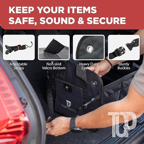 TRUNKCRATEPRO Trunk Organizer For Car, Suv, Truck | Premium Adjustable Multi Compartments Collapsible Car Trunk Organizer With Securing Straps & Non-Slip Bottom (Large Size, Black) thumbnail 7