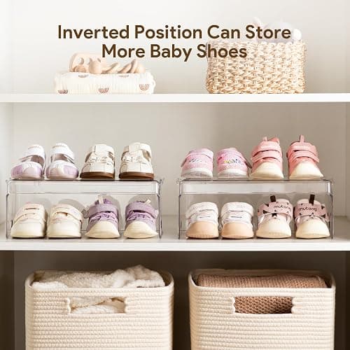 HBlife Clear Acrylic Kids Shoe Rack Baby Toddler Shoe Storage Organizer for Closet Floor Entryway Bedroom, 3 Tier Stackable Small Shoe Rack Shelf Display Stand thumbnail 6