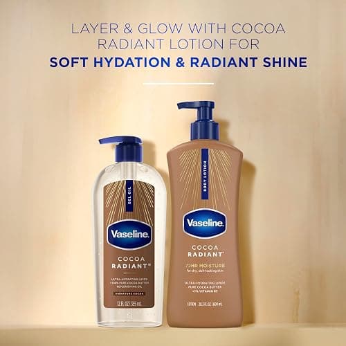 Vaseline Cocoa Radiant Body Gel Oil for Glowing Skin with Cocoa Butter 12oz | Body moisturizer for dry skin, with 100% Pure Cocoa Butter for a healthy glow in a convenient pump bottle, Intensive Care thumbnail 5
