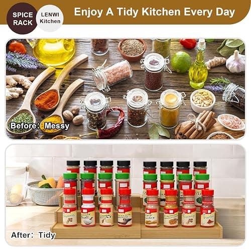 Lenwi Spice Rack Organizer for Cabinet, 3 Tier Expandable Bamboo Spice Storage, Great for Kitchen Cabinet, Cupboard,Pantry and More thumbnail 5