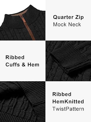 JEMLDL Men's Quarter Zip Pullover Sweaters Cable Knit Texture Slim Fit Mock Neck Sweaters thumbnail 5