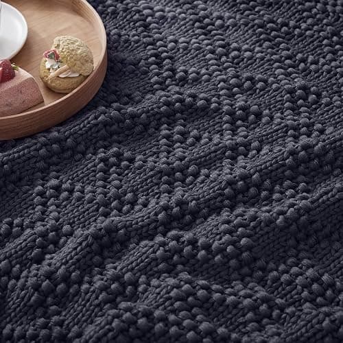 Anysay Knitted Weighted Blanket for Adult, Chunky Knit Weighted Throw for Sleep 60"*80" 20lbs, Cooling Breathable Machine Washable Heavy Blanket for Room Decor (Dark Grey, Queen) thumbnail 5