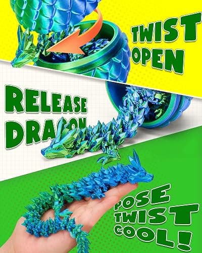 TBOLINE 12" 3D Printed Dragon Egg, Christmas Stocking Stuffers for Kids Boys, Cool 3D Printer Articulated Crystal Dragon Toy for Boys Kid Teen, Animals Fidget Toy Dinosaur Eggs for 5-7 4-6 8-12 thumbnail 3