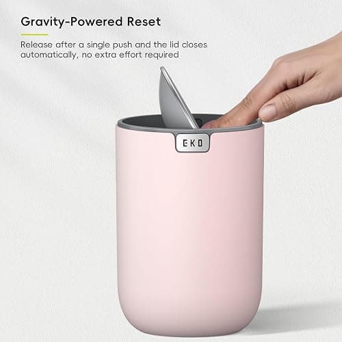 EKO Fandy 0.58 Gal/2.2L Mini Trash Can with Lid, Swing-Top Desktop Trash Can for Bathroom, Countertop, Vanity, Desk or Office, Small Garbage Bin (Pink) thumbnail 7