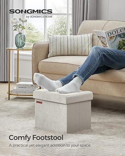 Storage Ottoman, Foldable Small Ottoman Foot Rest, 12.2 x 16.1 Inches Foot Stool, OAD up to 286 lb, for Living Room, Bedroom, Dorm, Cream White ULSF200W01 thumbnail 3