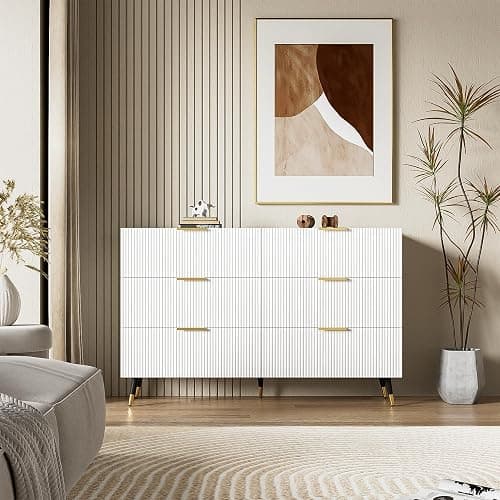 Elegantes Sideboard mit modernem Design, Kommode mit Schubladen und viel Stauraum (Weiß+Gold) - Image 1