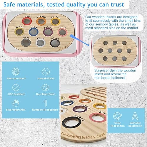 Twinkle Little Toes Wooden Inserts for Sensory Table – Color Sorter & Alphabet Board (Set A of 2) – Montessori Fine Motor Skills Toys, Non-Toxic Pine Wood, Fits Small TROFAST Bins thumbnail 4