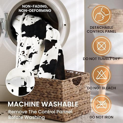 blunique Heated Blanket Electric Blanket, Cow Print Heating Blanket Throw with 10 Heat Levels & 10 Hrs Auto Off ETL Certified, Cozy Soft Fleece Sherpa Heated Throw Blanket, 50''x 60'' Cow Print White thumbnail 6