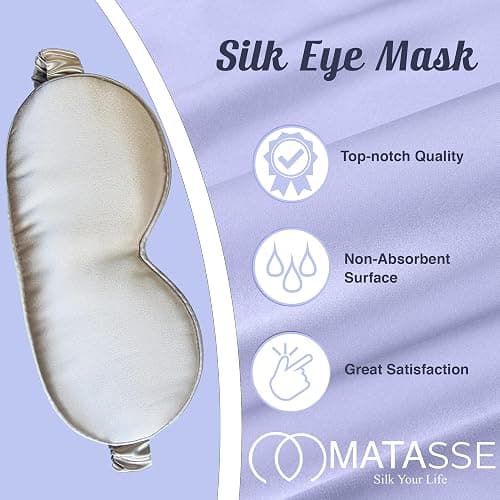 MATASSE Silk Eye Mask for Sleeping with Adjustable Elastic Band - 3D Contoured, Eye Cover Sleep Mask w/Genuine Mulberry Silk Including The Strap for Women, Men (Champagne/Black) thumbnail 4