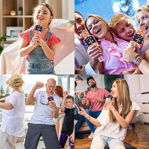 BONAOK Karaoke Microphone for Kids & Adults - Bluetooth Singing Mic with Disco Lights, Echo Effect, Built-in Speaker Portable for Party Travel Gifts,Multipurpose Condenser Microphone Q78(Rose Gold) thumbnail 8