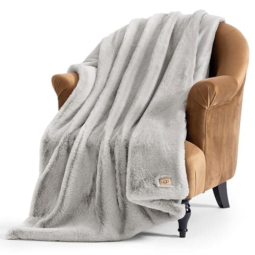 UGG Euphoria Plush Faux Fur Throw Blanket, Oversized Warm Throw for Couch or Chair, Luxury Bedroom Decor, Christmas Cozy Blankets, Machine Washable, 50-inch x 70-inch, Seal Grey - Image 1