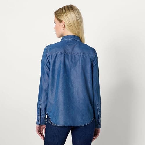 Amazon Essentials Womens Relaxed-Fit Denim Chambray Button-Down Long-Sleeve Shirt thumbnail 2