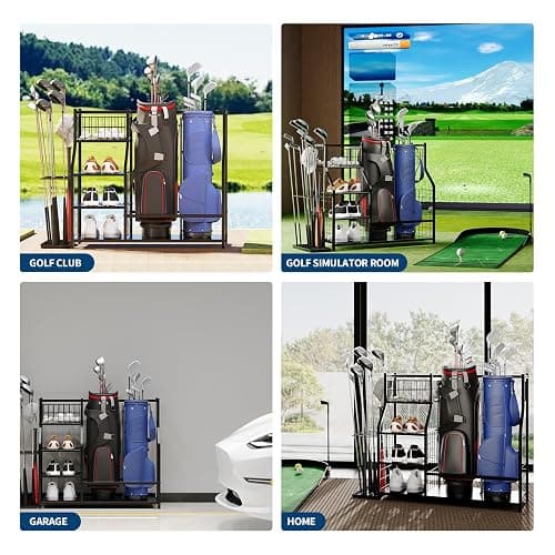 GarveeLife Golf Bag Organizer, Sports Equipment Organizer, Sports Organizer for Garage, Golf Bag Stand for Garage with Baskets, Hooks thumbnail 6