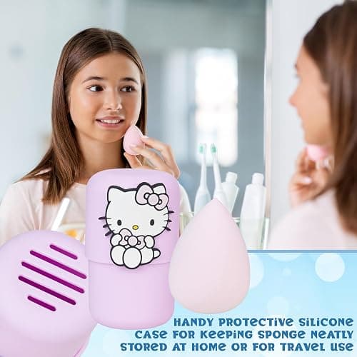 Hello Kitty Sanrio Beauty Accessories Set with Beauty Sponge & Holder, Reusable Makeup Remover Pads Folding Travel Hairbrush, Kawaii Gifts for Women thumbnail 3