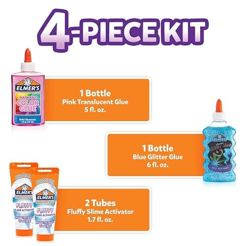 Elmer’s Fluffy Slime Kit, Includes Translucent Color Glue, Glitter Glue, Fluffy Slime Activator, 4 Count - Perfect for Birthday Parties, Gift Idea, Kids Activity thumbnail 2
