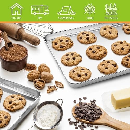 Quarter Sheet Pan Set of 4, CEKEE Stainless Steel Baking Sheet & Cookie Sheets for Baking, Baking Sheet Pan Oven Tray, Heavy Duty & Easy Clean Baking Pans Set - Size 12 x 10 x 0.98 Inch thumbnail 7