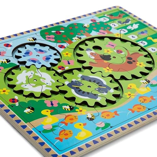 Melissa & Doug Wooden Animal Chase Jigsaw Spinning Gear Puzzle – 24 Pieces Wooden Puzzle for Toddlers and Preschoolers, for Boys and Girls Ages 3+ thumbnail 4