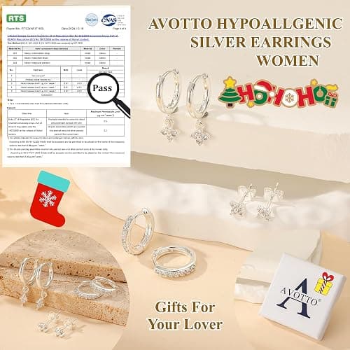 AVOTTO Earrings Gifts 3 Pairs Sterling Silver Stud Hoops Earrings for Women Hypoallergenic 14K Gold Hoop Stud Earrings Small Silver Huggie Hoop Earring Set for Multiple Piercings thumbnail 4