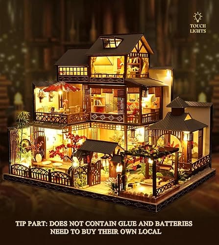 Spilay Dollhouse DIY Miniature Wooden Furniture Kit,Mini Handmade Big Castle Model,1:24 Scale Creative Doll House Toys for Adult Gift (Romantic European Villa with Dust Cover Music Box) - Romantic European Villa With Dust Cover Music Box thumbnail 7