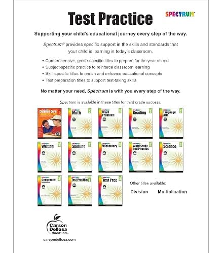 Spectrum Test Practice 3rd Grade Workbooks, Math, Language Arts, and Reading Comprehension Grade 3 Reproducible Book for Standardized Test Practice, 3rd Grade Workbooks All Subjects Ages 8-9 thumbnail 2
