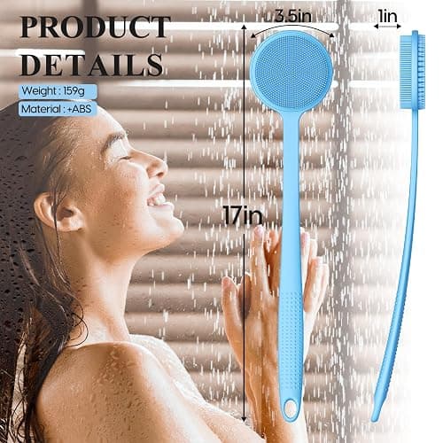 Silicone Back Scrubber for Shower, 17in Lengthen Long Handle Body Brush, Double Sided Shower Brush for Shower Exfoliating and Massage Can Produce Rich Foam, Long Handle Back Scrubber for Men thumbnail 4