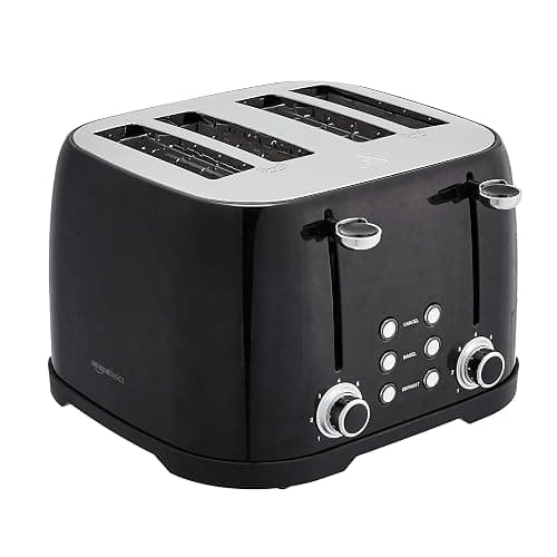 Amazon Basics 4 Slice Toaster, 6 Browning Settings, Removable Crumb Tray, Bagel and Defrost Function, Cancel Button, 1600W, Black - Image 1