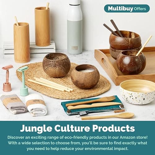 Jungle Culture 2 Polished Coconut Bowl and Wooden Spoons Set with Bamboo Straws • Natural Coconut Smoothie Bowls • Healthy Choice Coco Shell Acai & Buddha Bowls • Eco Friendly Vegan Gifts thumbnail 7