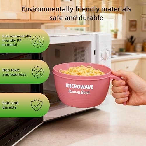 Layron Large Ramen Bowl Set, Ramen Noodle Bowls Microwavable 45 oz, Ramen Cooker, Microwave Pasta Cooker, Ramen Bowl Microwave Gift for College Boys Girls Male Female Dorm Room (pink) thumbnail 5