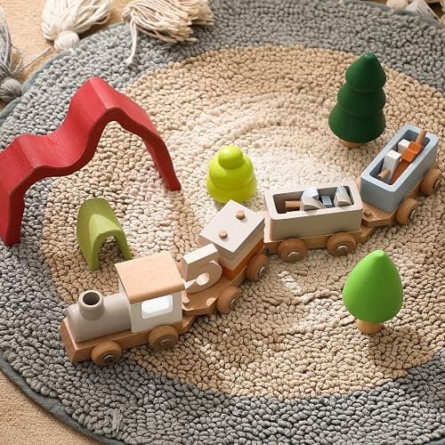 ibwaae Wooden Train Set for Baby Toys with Numbers and Blocks Train Toy 12 PCS for Toddler Boys and Girls 1 2 3 4 5 Birthday Toys thumbnail 7