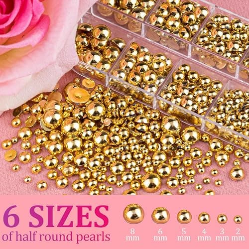Belleboost Gold Nail Charms and Gems, Half Round Flatback Pearl Nail Charms, Nail Pearls Rhinestones Kit Gold Beads for Nails with Pickup Pencil and Tweezer for DIY Nail Art, Face Makeup and Crafting thumbnail 2