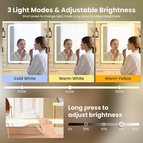Fkhouse Fluted Makeup Vanity with Mirror and Lights,5 Drawers Glass Top Vanity Desk with Glass Door Cabinet,Power Outlet,6 Shelves,9-Grid Organizer,Lighting Adjustable Dressing Table,Natural Oak thumbnail 8