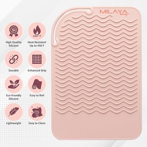 Milaya Beauty Vanity Accessories Heat Resistant Mat – Silicone Flat Iron & Curling Iron Holder, Non-Slip Vanity Mat & Hot Tool Mat for Home, Salon, or Travel Use thumbnail 4