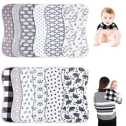Benoxine Baby Burp Cloths & Baby Bibs 2-in-1 Design Large Size 3 Layers Thicken Cotton Super Absorbent and Soft Baby Spit Up Burping Rags Baby Burp Cloth Set for Boys and Girls Solid 12 Pack - Image 1