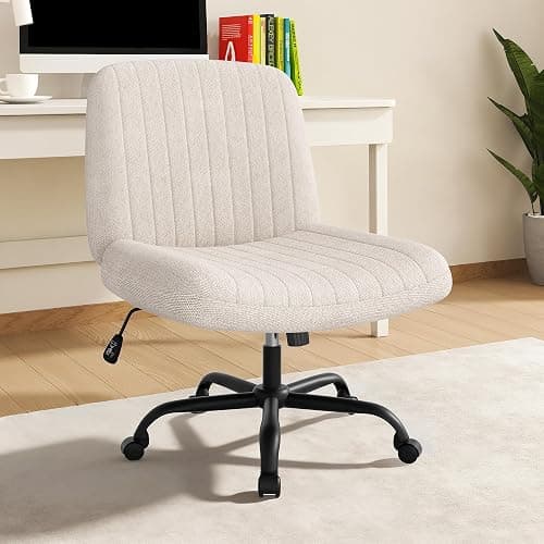 Shintenchi Criss Cross Chair,Cross Legged Office Seat with Wheels Armless Swivel Vanity Chair,Height Adjustable Wide Computer Task Seating for Home Office,Beige thumbnail 8