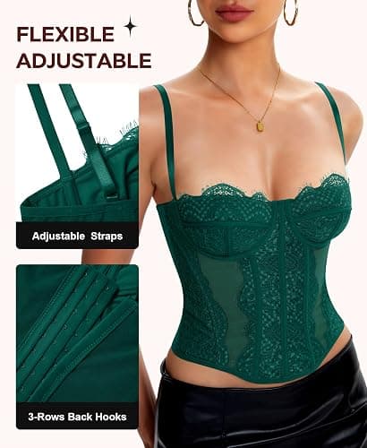 Werkiss Lace Corset Tops for Women Sexy Bustier Top | Adjustable Straps, 3-rows Back Hooks, Soft, Slim Fit, Going Out Top for Party/Concerts/Date Night/Halloween thumbnail 4