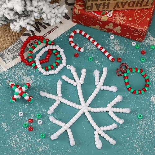 UPINS 1200Pcs Christmas Pony Beads Friendship Plastic Small Hair Beads Red Green White Pony Beads for Necklace Supplies (Christmas) thumbnail 5