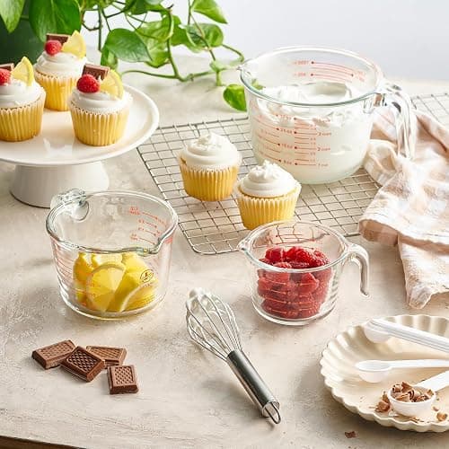 Le'raze Set of 3 Glass Measuring Cups with Measuring Spoons & Whisk - Kitchen Mixing Bowl Liquid Measure Cup, Glass Bakeware. 1 cup, 2 cup, 4 cup., Multi Size, Clear thumbnail 2