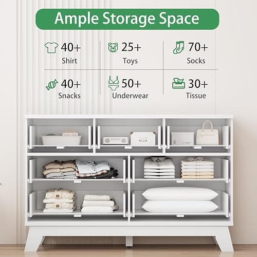 Xixini Fluted Dresser for Bedroom with 7 Drawers, 48" Wide Modern Chest of Drawers with Metal Handle, Wooden Dresser TV Stand, Wood Closet Clothes Storage Organizer for Living Room, Hallway, White thumbnail 3