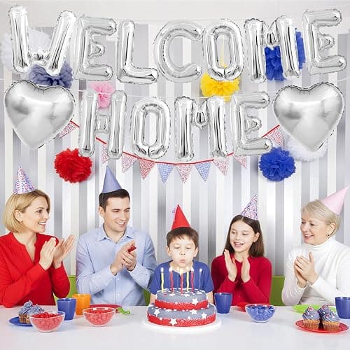 Welcome Home Balloons Silver,16Inch Welcome Home Foil Balloons Banner with 18Inch Heart Balloon Welcome Home Party Decorations for Homecoming Party House Warming Party Family Party Decorations thumbnail 5