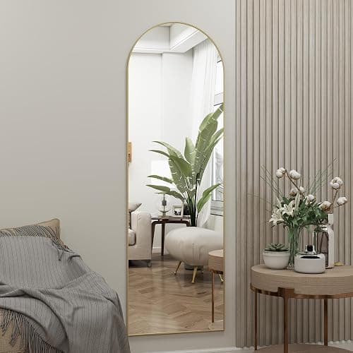 JAWGLOW Arched Full Length Door Mirror 14x48, Metal Frame with Protective Film, No-Drilling Hanging or Wall Mount, Hooks & Hardware Included, Full Body Mirror for Bedroom, Dorm, Gold thumbnail 4