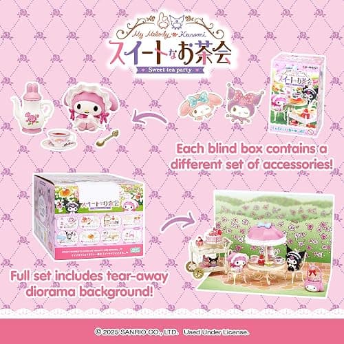 Hamee Re-Ment Hello Kitty and Friends Cute Blind Box Diorama Miniature Figure Set for Birthday Gift, Party Favor, Collectible Figurine (My Melody and Kuromi Sweet Tea Party) – 1 Pc. Mystery Set thumbnail 5
