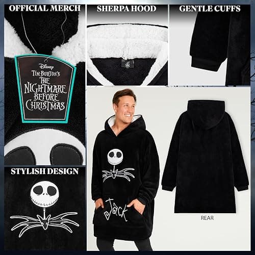 Disney Felpe con Cappuccio da Donna Felpa Coperta Oversize in Pile Felpa Invernale Donna Ragazza Stitch Jack Skellington thumbnail 3