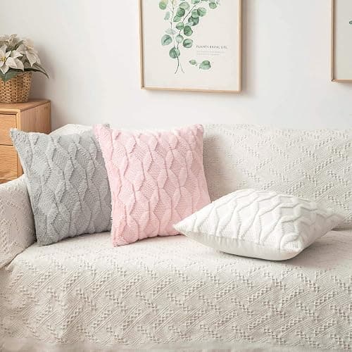 MIULEE Pack of 2 Christmas Embroidered Faux Wool Throw Pillow Covers Decorative Pillowcase Cushion Case for Couch Sofa Bedroom Car 18x18 Inch, Pure White thumbnail 2