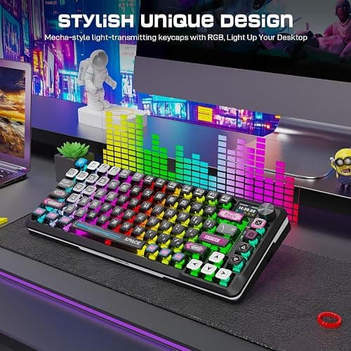 Redragon Wireless Mechanical Gaming Keyboard - Gasket-Mounted RGB Backlit, Custom Keys, 3-Mode(Bluetooth/2.4G/USB), Hot-Swap Pre-Lubed Switches, Screen & Control Knob - Cyber Mecha Style, Plasma Arc thumbnail 5