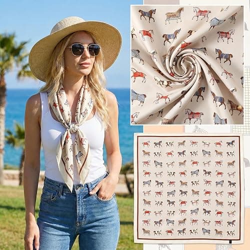 Ymapinc Colorful Western Horse Neck Scarf for Women, Square Silk Wrap, Horse Printed Bandanas Soft Head Scarf for Women thumbnail 6